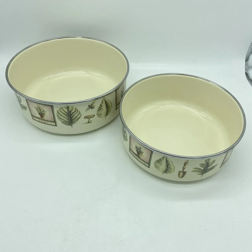 Pfaltzgraff Naturewood Set Of 2 Enamel Metal Nesting Storage Mixing Bowls No Lid